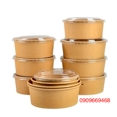 TÔ GIẤY NÂU 750ML-1000ML CÓ NẮP PET TRONG